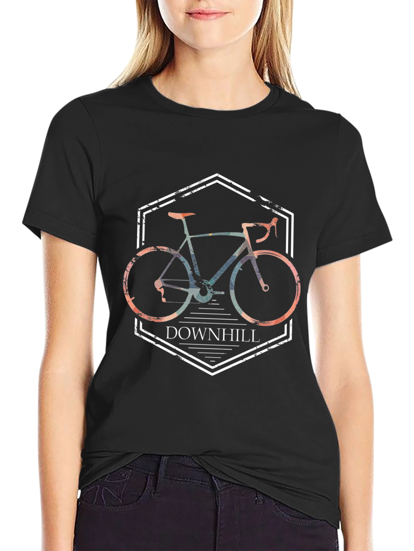 Downhill Bike Graphic Tee - Black Cotton Blend T-Shirt