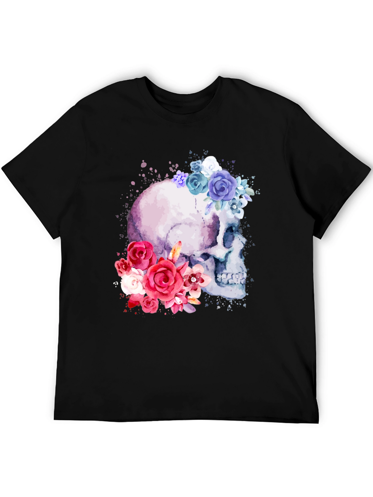 Floral Skull Graphic Tee - Mens Black T-Shirt