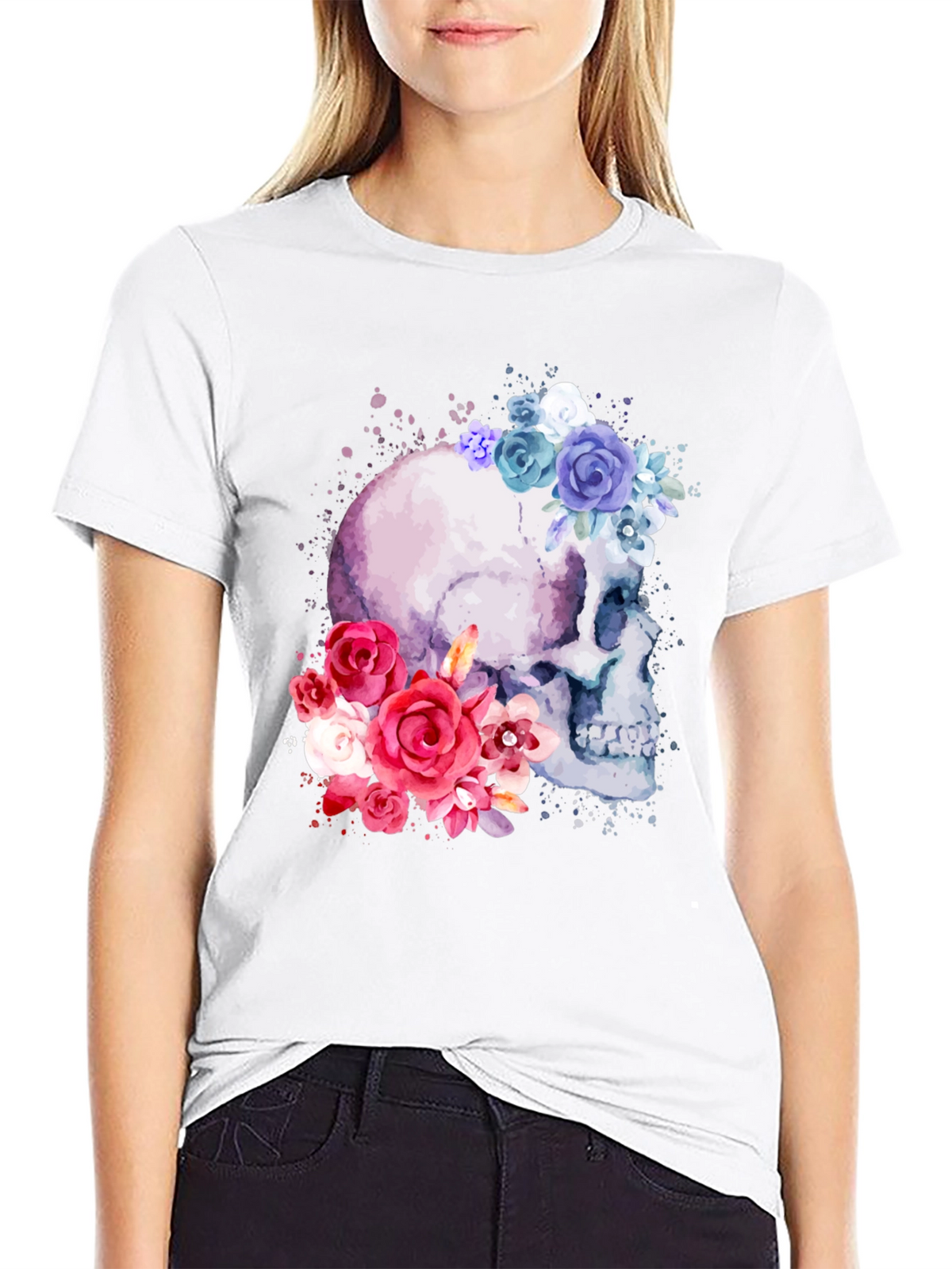Floral Skull Graphic Tee - Mens Black T-Shirt