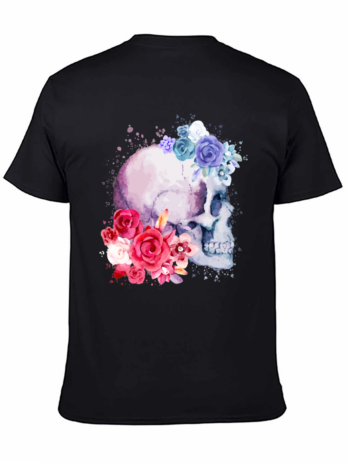 Floral Skull Graphic Tee - Mens Black T-Shirt