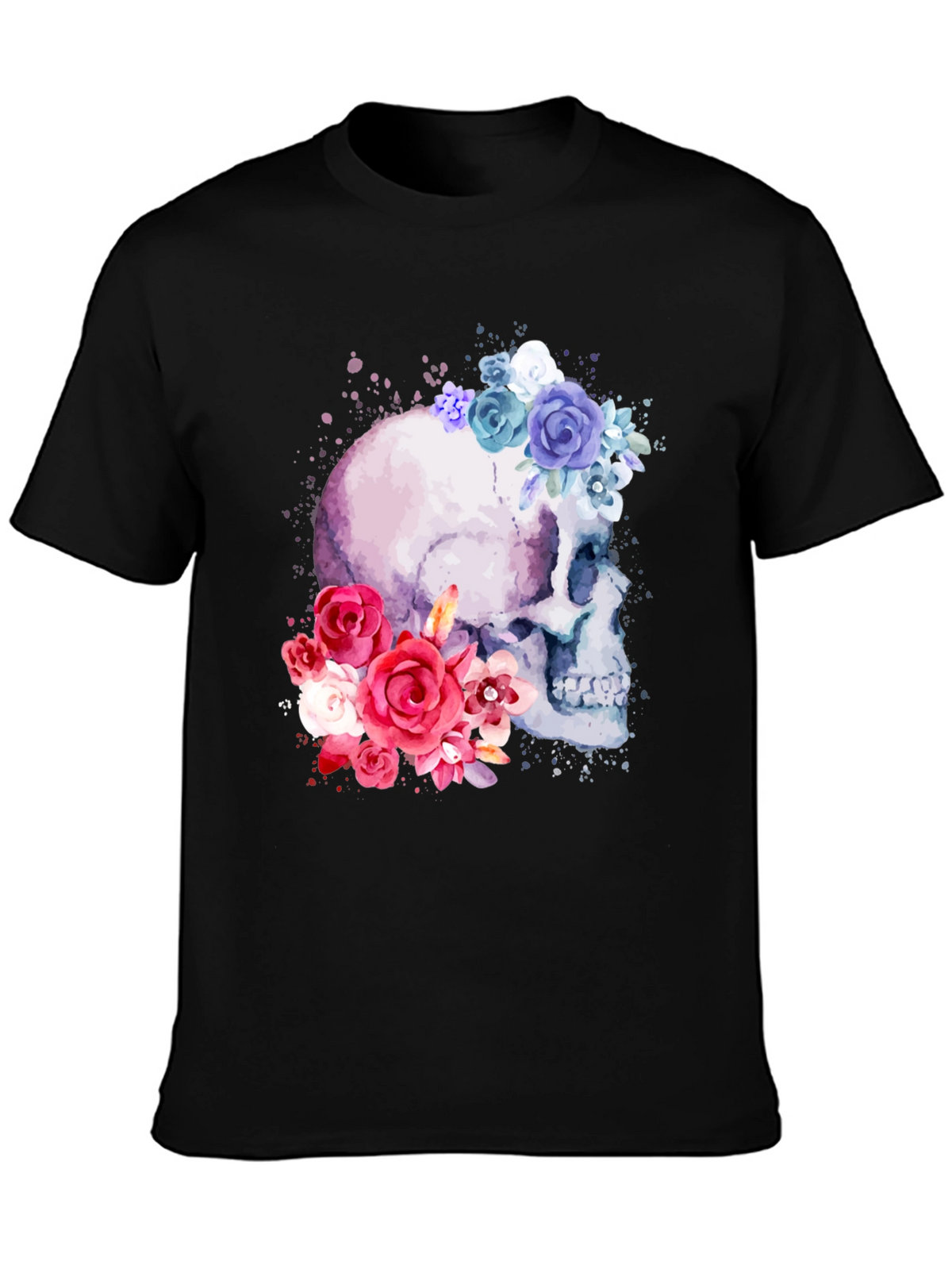 Floral Skull Graphic Tee - Mens Black T-Shirt