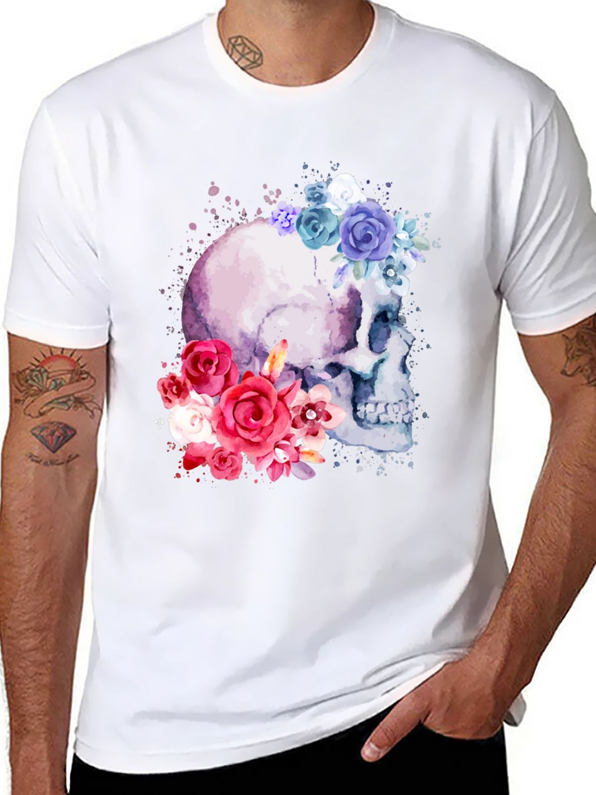 Floral Skull Graphic Tee - Mens Black T-Shirt