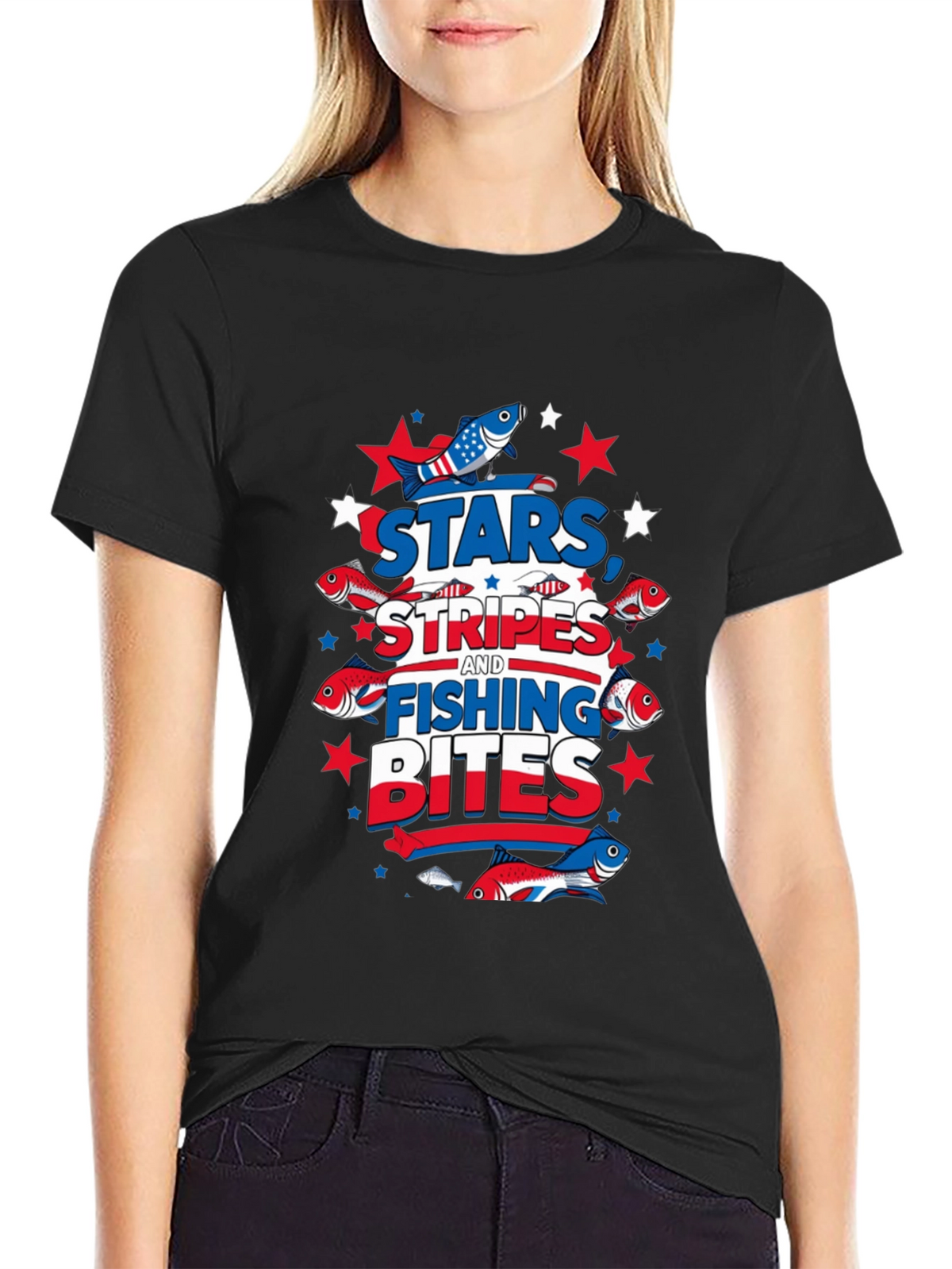 Stars Stripes Fishing Bites Patriotic Tee
