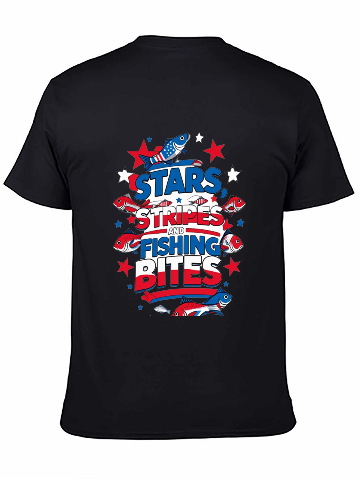 Stars Stripes Fishing Bites Patriotic Tee