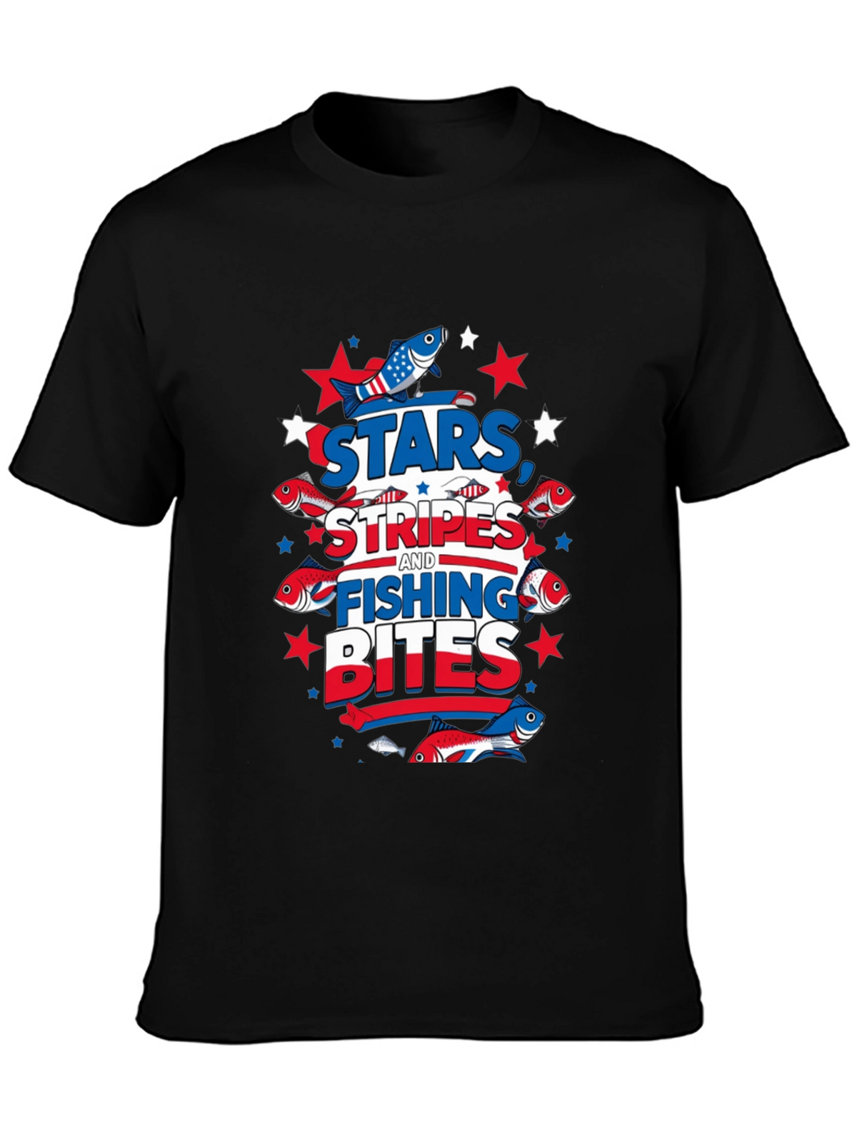 Stars Stripes Fishing Bites Patriotic Tee