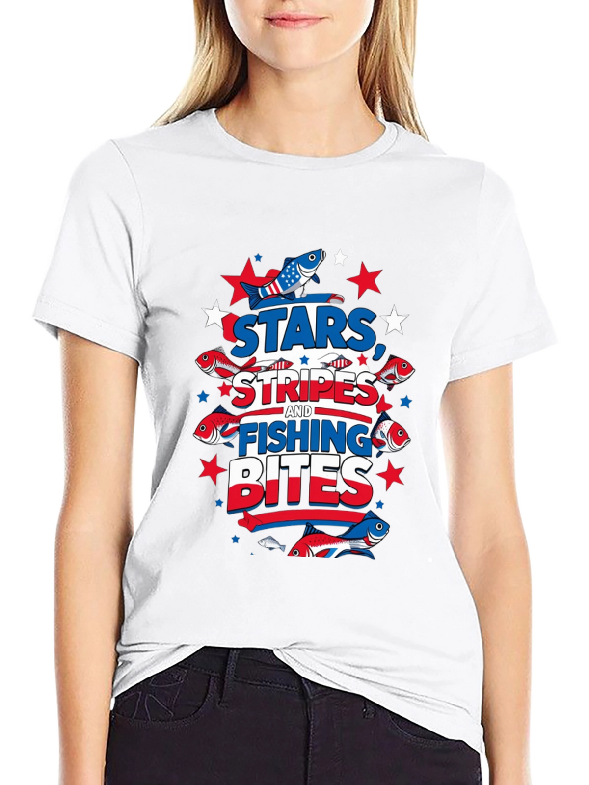 Stars Stripes Fishing Bites Patriotic Tee