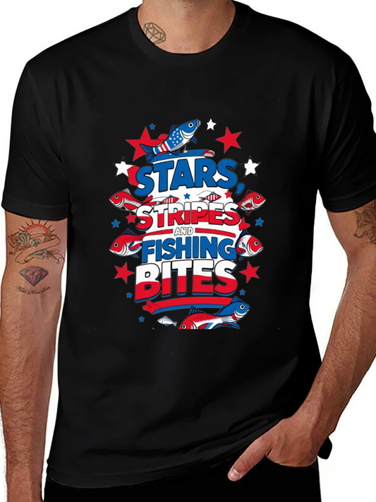 Stars Stripes Fishing Bites Patriotic Tee