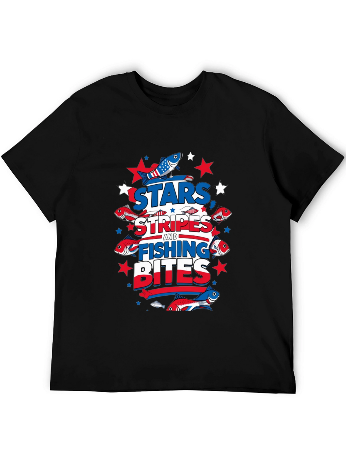 Stars Stripes Fishing Bites Patriotic Tee