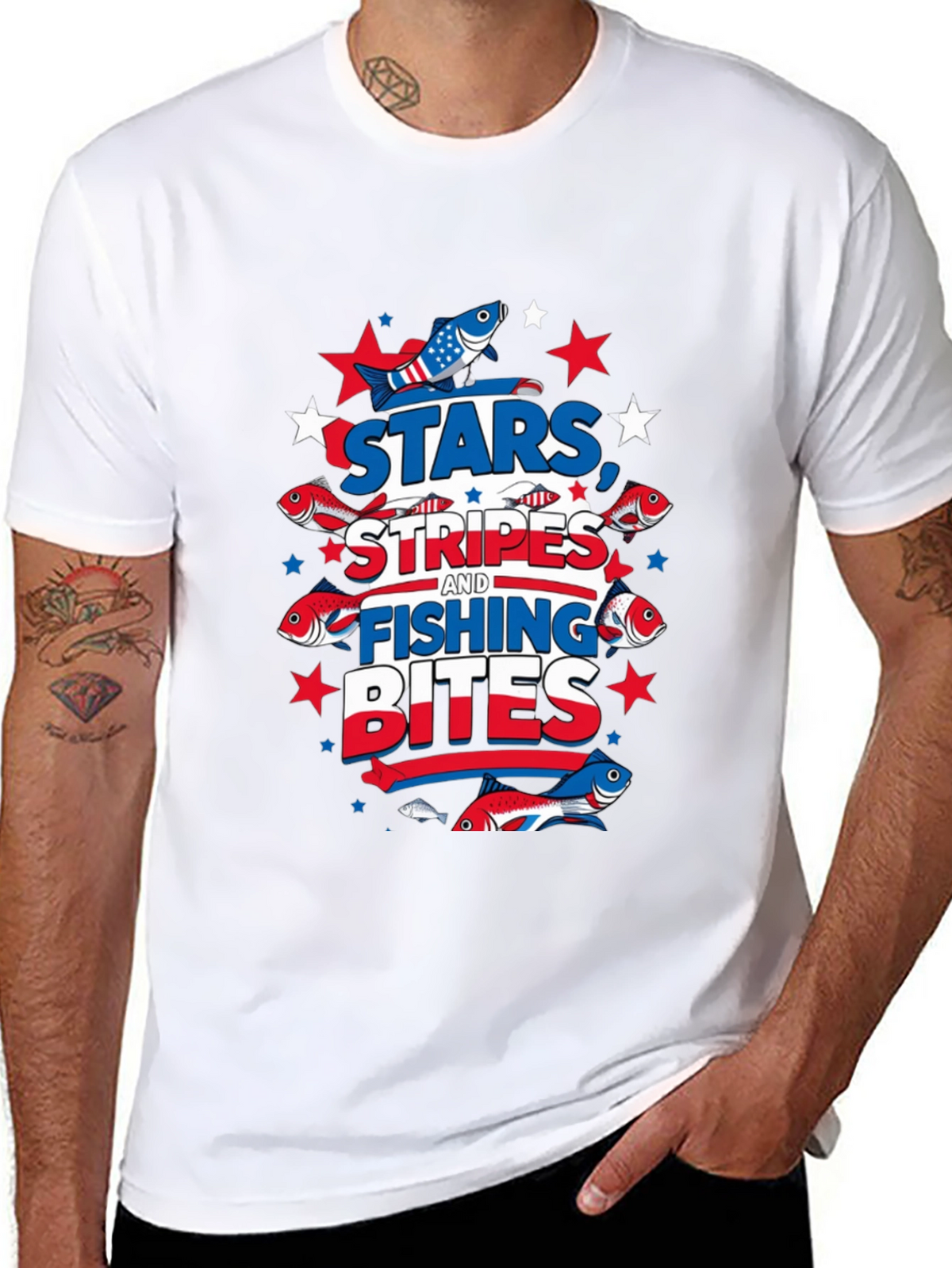 Stars Stripes Fishing Bites Patriotic Tee