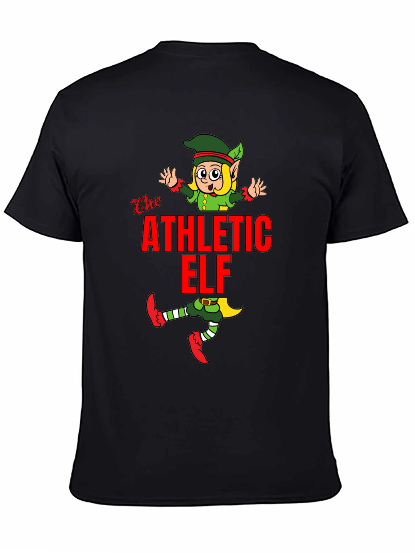Athletic Elf Graphic Tee - Black Cotton T-Shirt