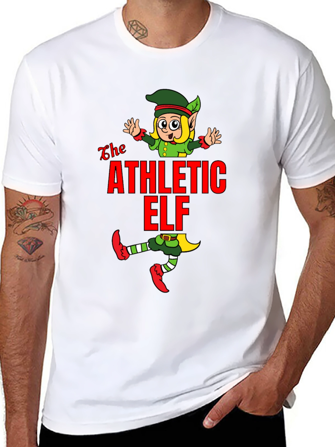 Athletic Elf Graphic Tee - Black Cotton T-Shirt