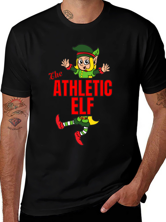 Athletic Elf Graphic Tee - Black Cotton T-Shirt