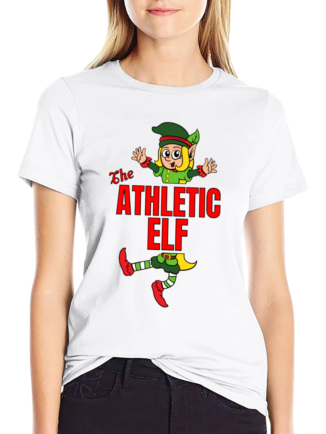 Athletic Elf Graphic Tee - Black Cotton T-Shirt