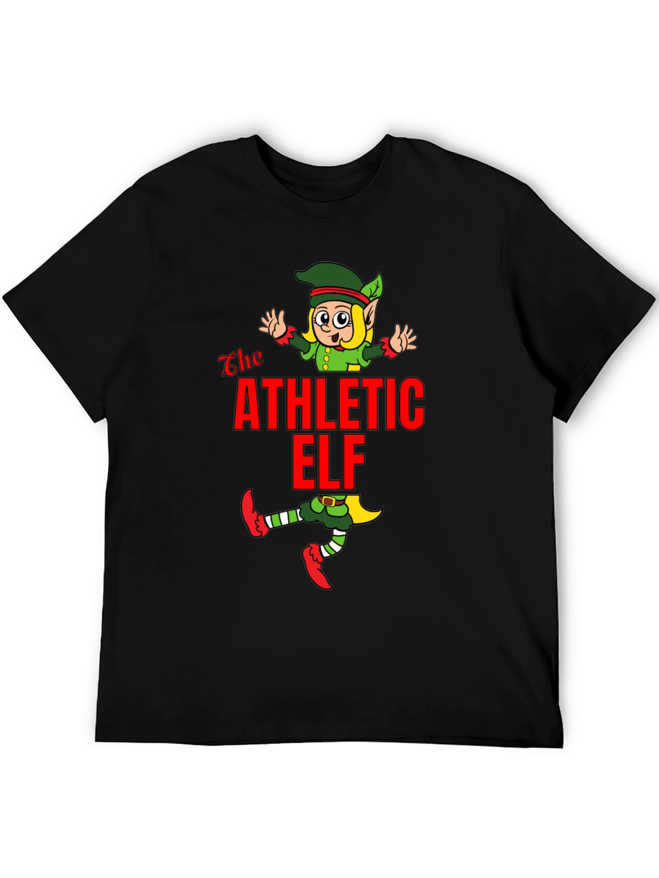 Athletic Elf Graphic Tee - Black Cotton T-Shirt