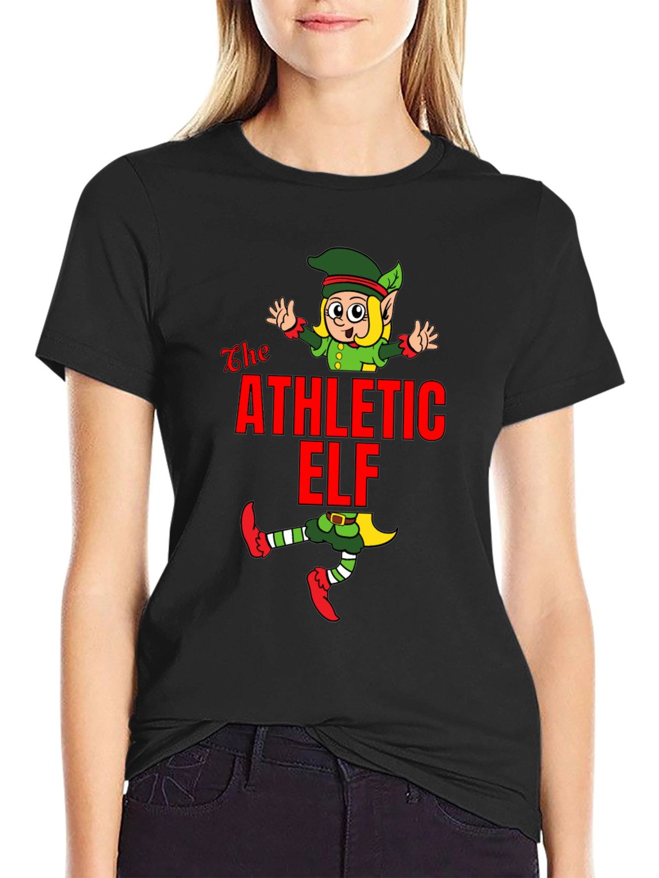 Athletic Elf Graphic Tee - Black Cotton T-Shirt