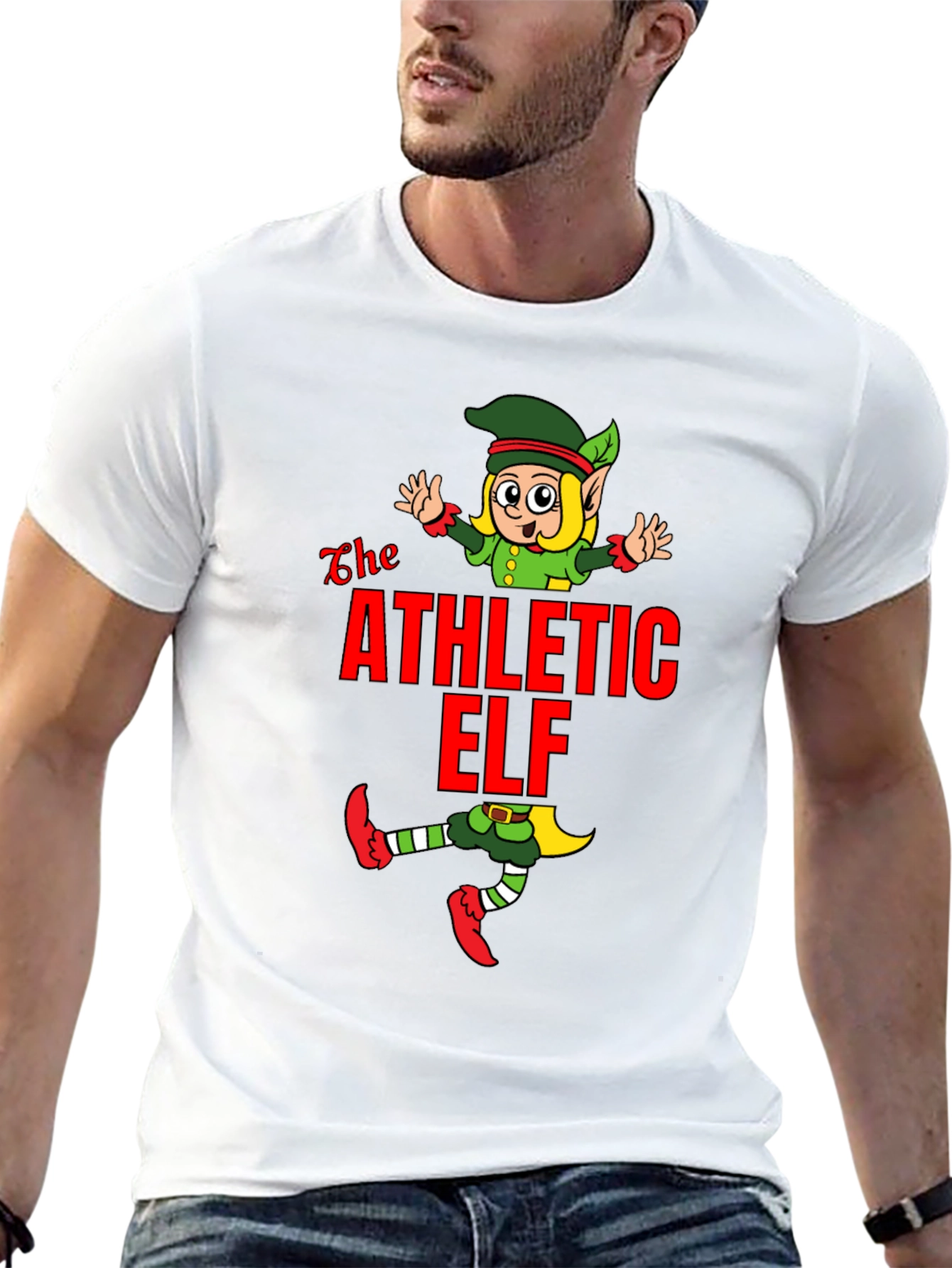 Athletic Elf Graphic Tee - Black Cotton T-Shirt
