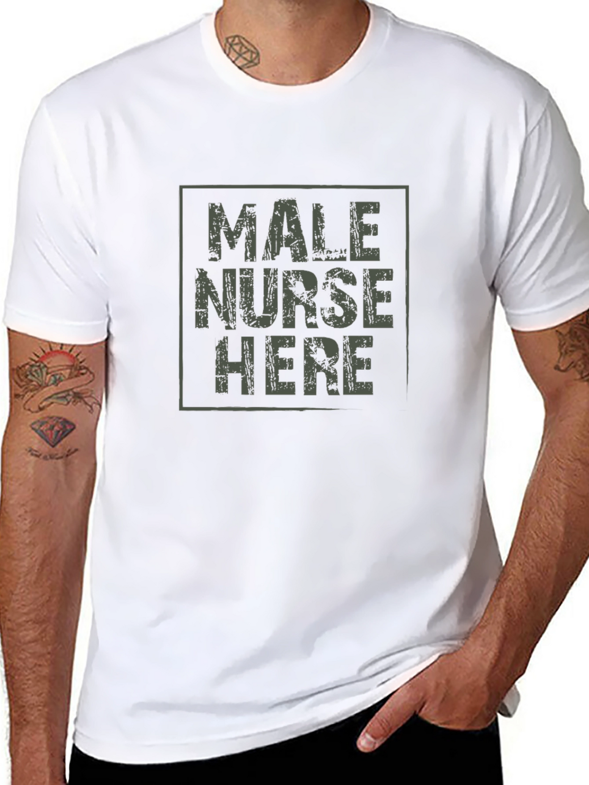 Male Nurse Here Black T-Shirt