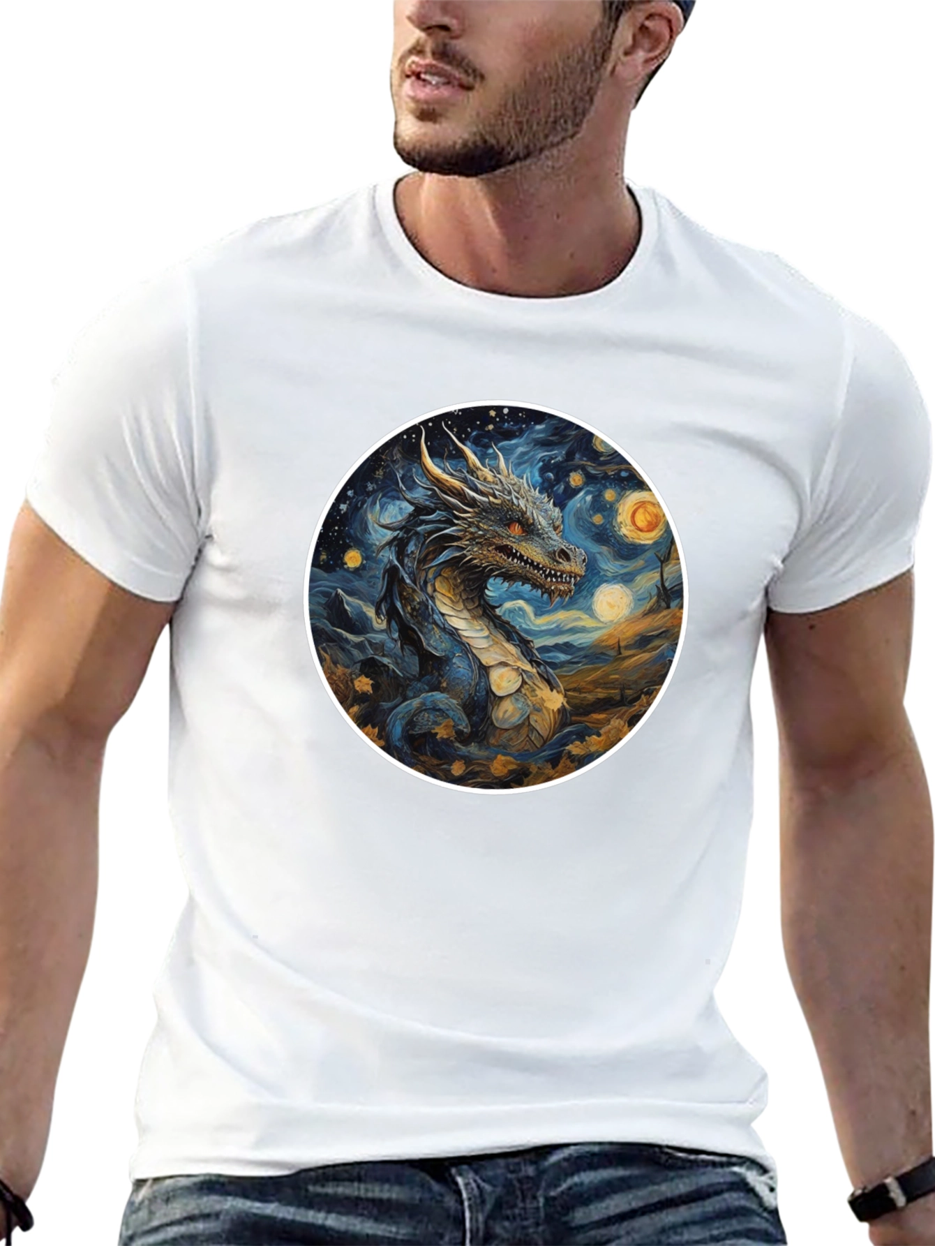 Dragon Starry Night Graphic Tee - Black