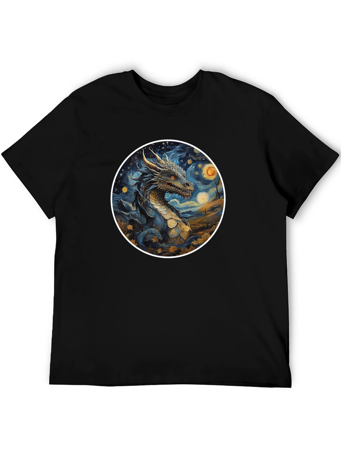 Dragon Starry Night Graphic Tee - Black