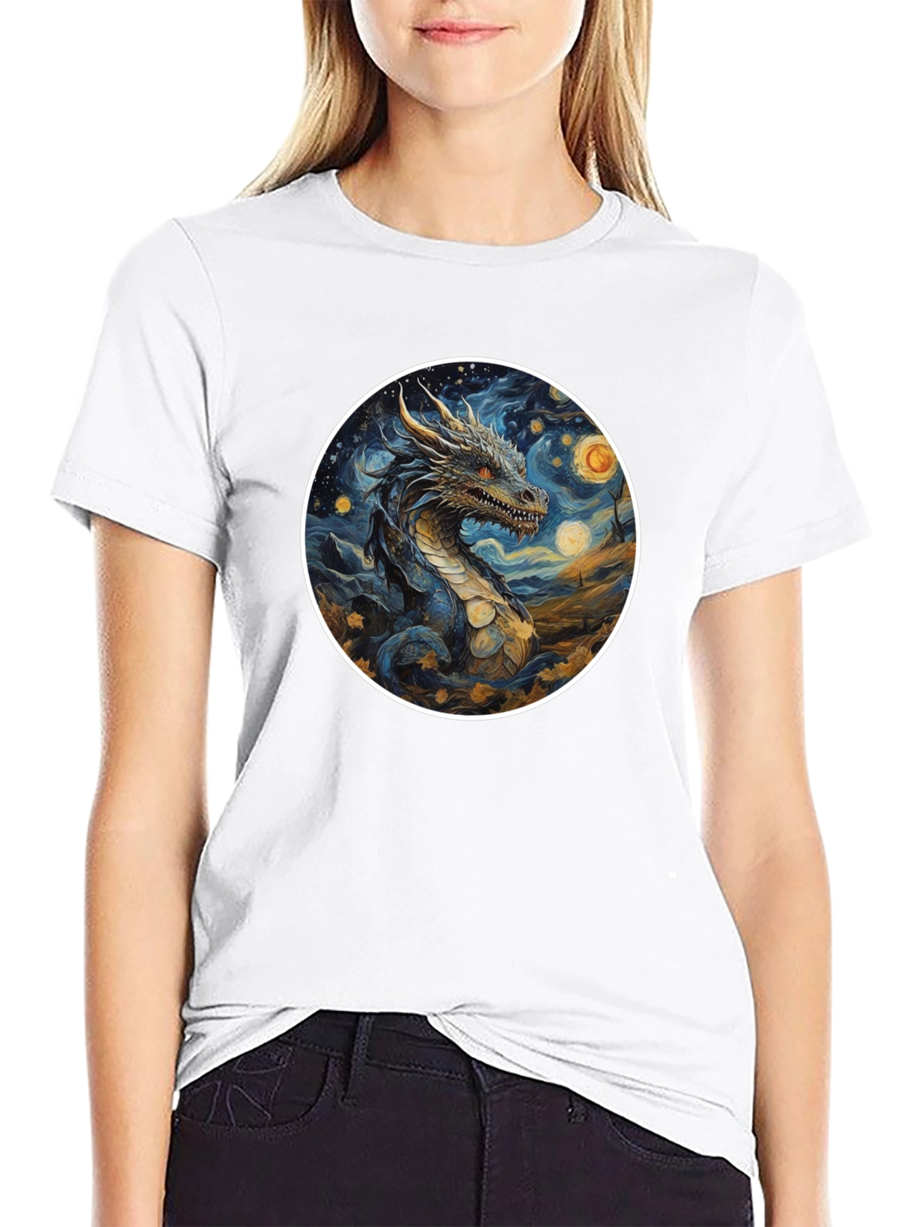 Dragon Starry Night Graphic Tee - Black
