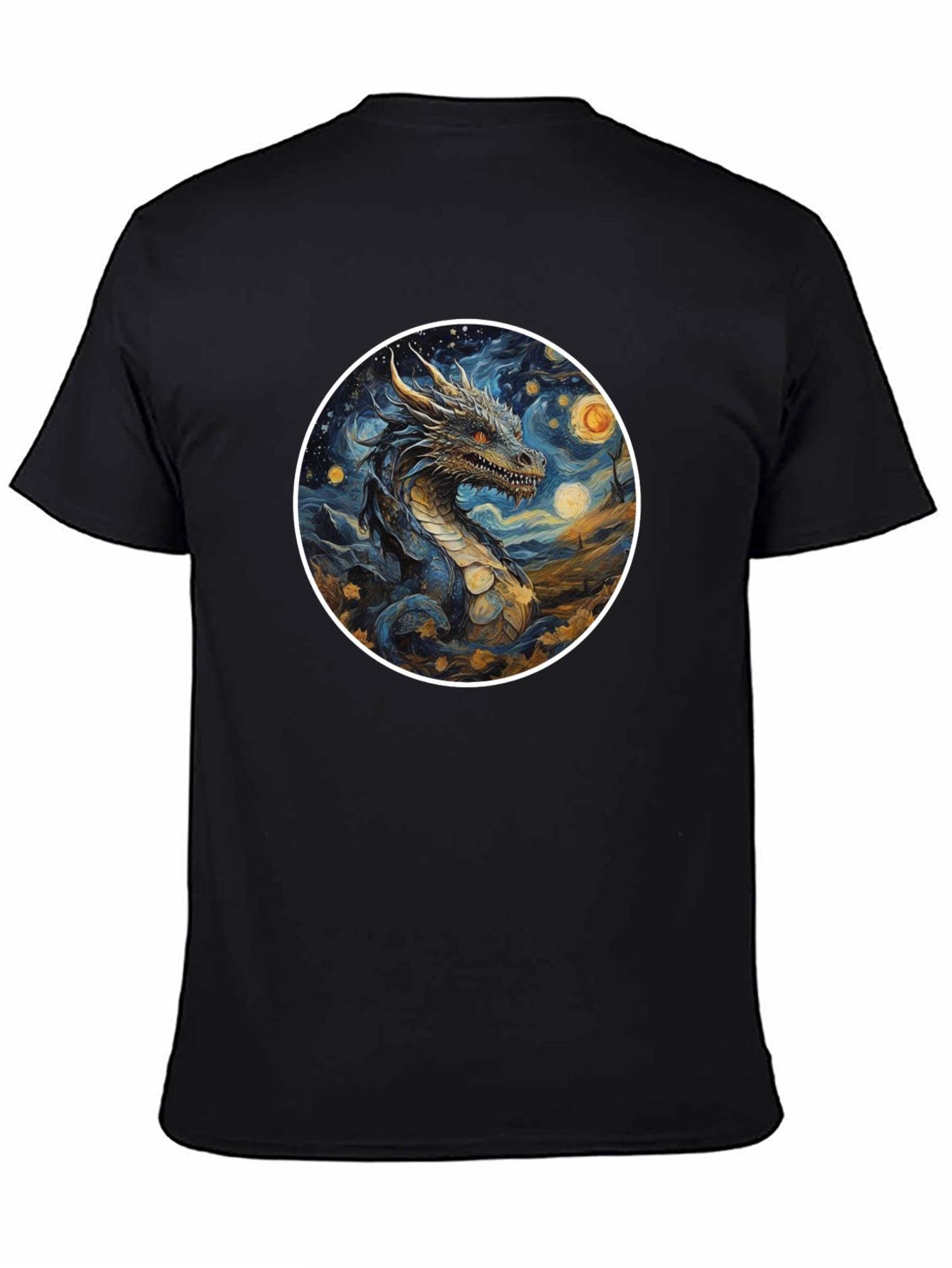 Dragon Starry Night Graphic Tee - Black