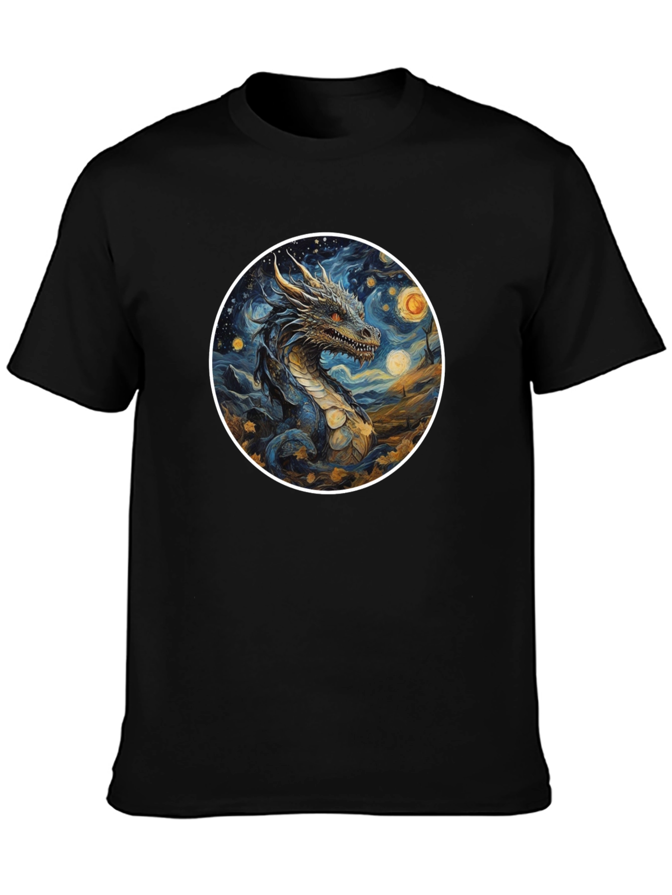 Dragon Starry Night Graphic Tee - Black