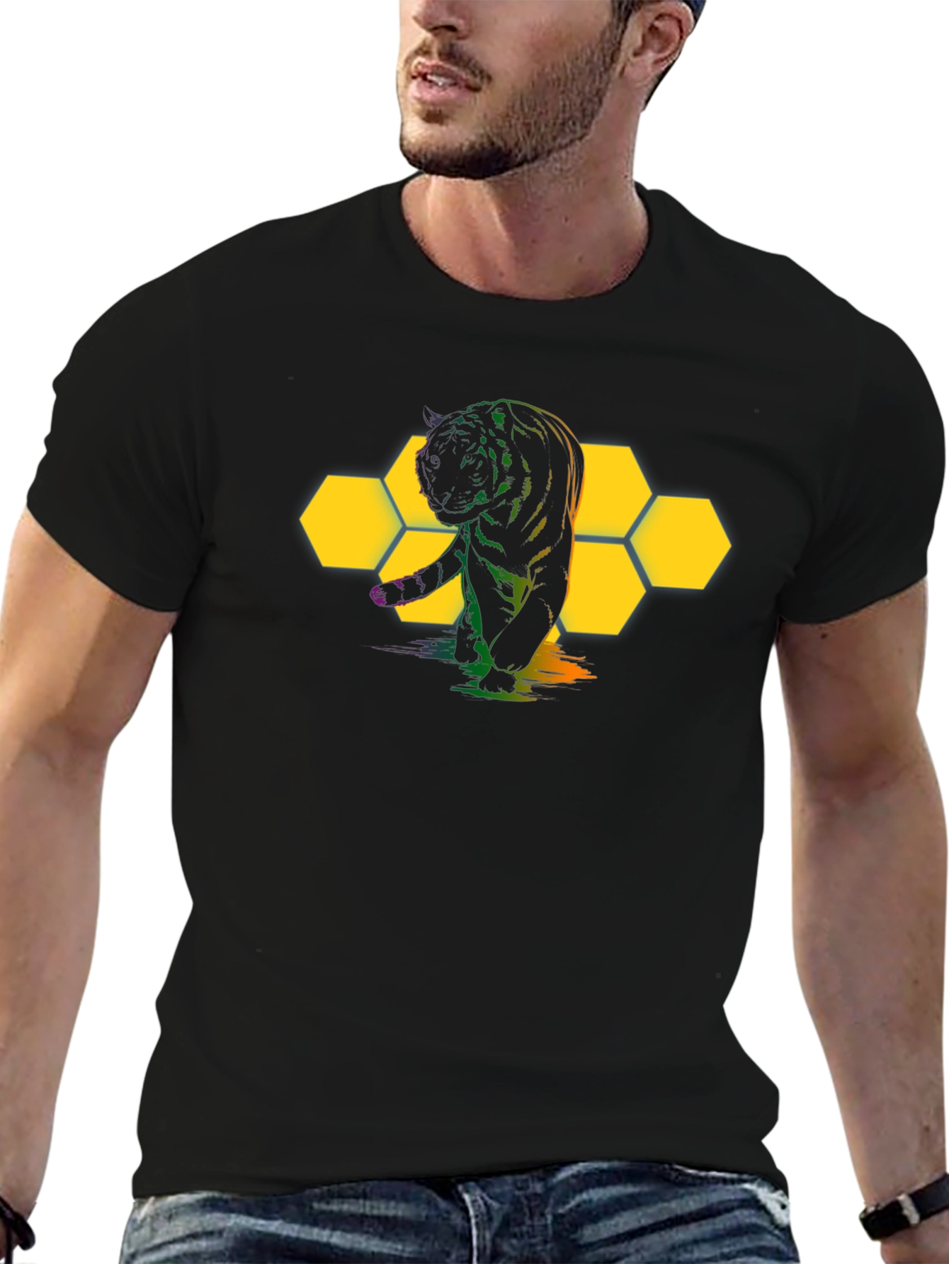 Tiger Hexagon Graphic Black T-Shirt
