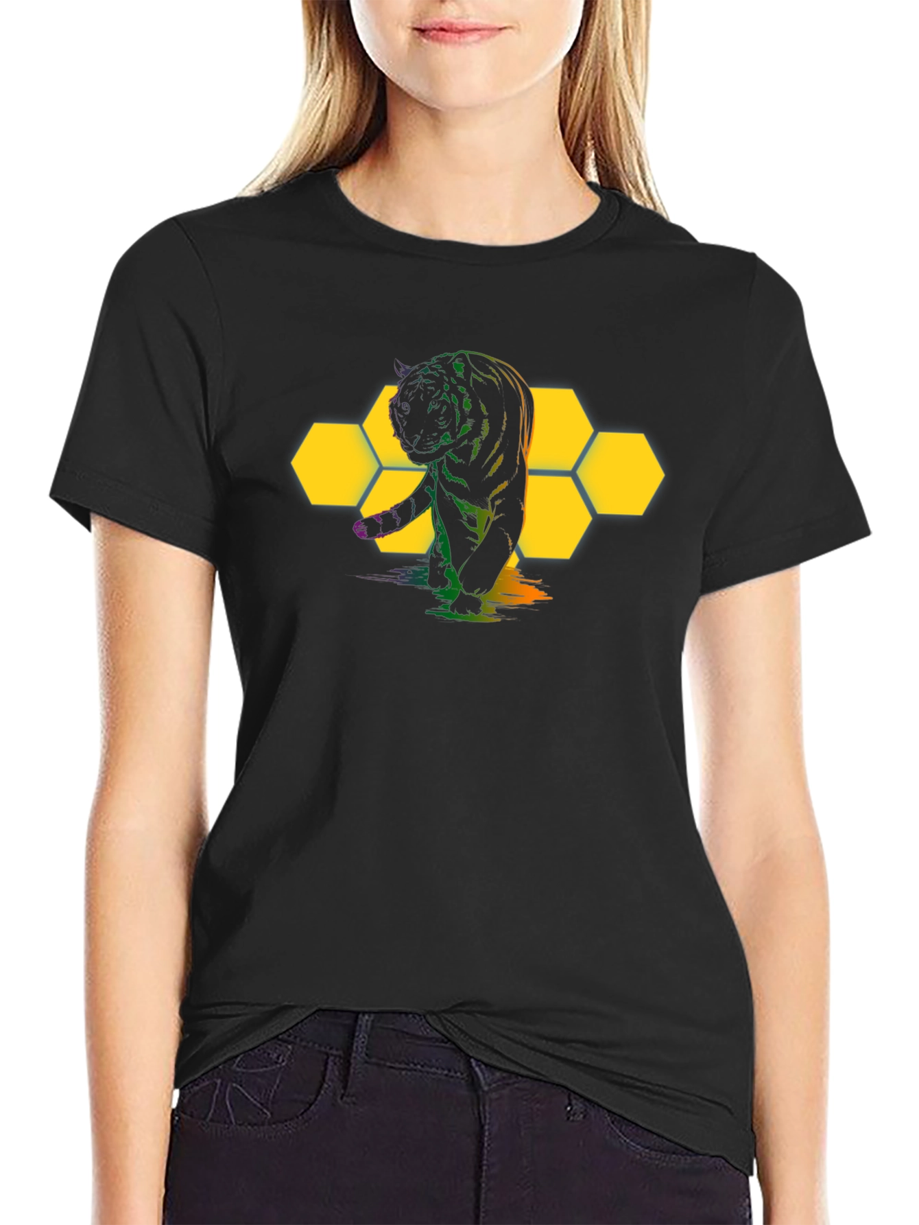Tiger Hexagon Graphic Black T-Shirt
