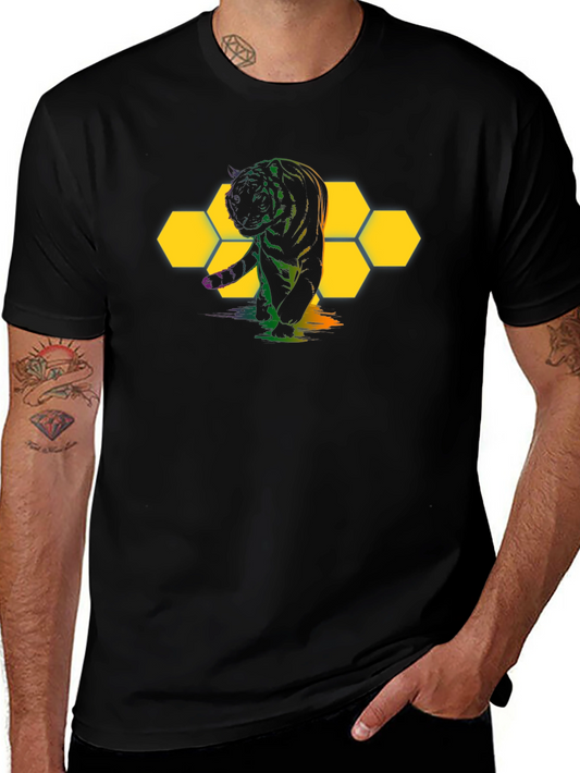 Tiger Hexagon Graphic Black T-Shirt