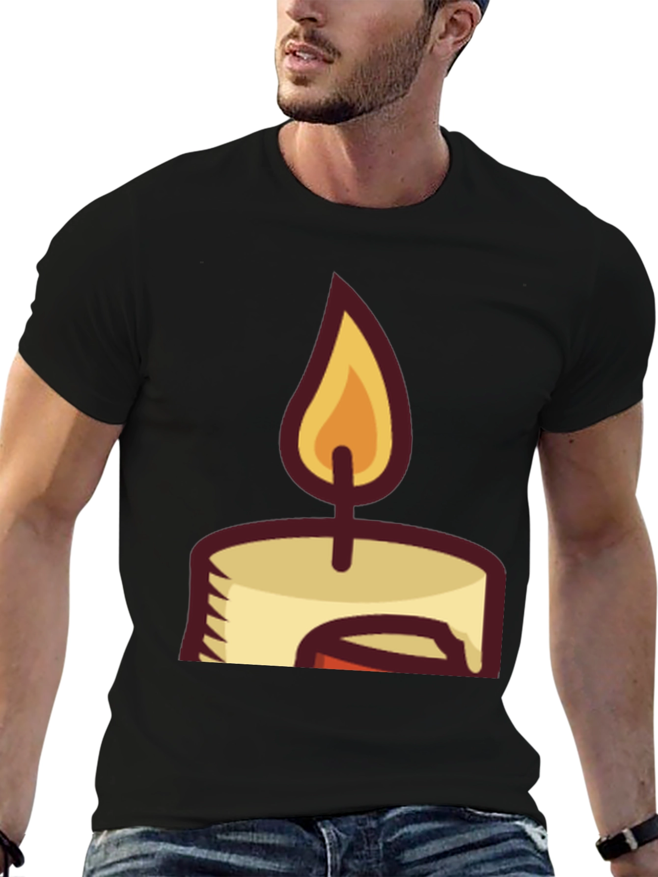 Candle Graphic Tee - Black Cotton Blend T-Shirt