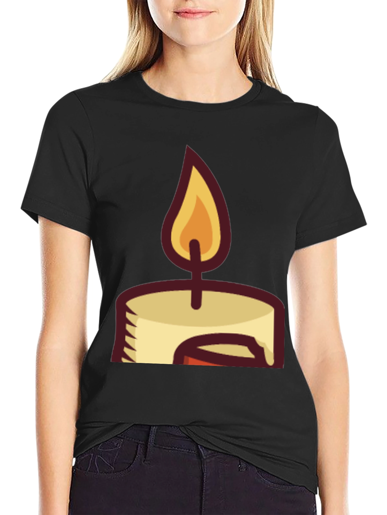 Candle Graphic Tee - Black Cotton Blend T-Shirt