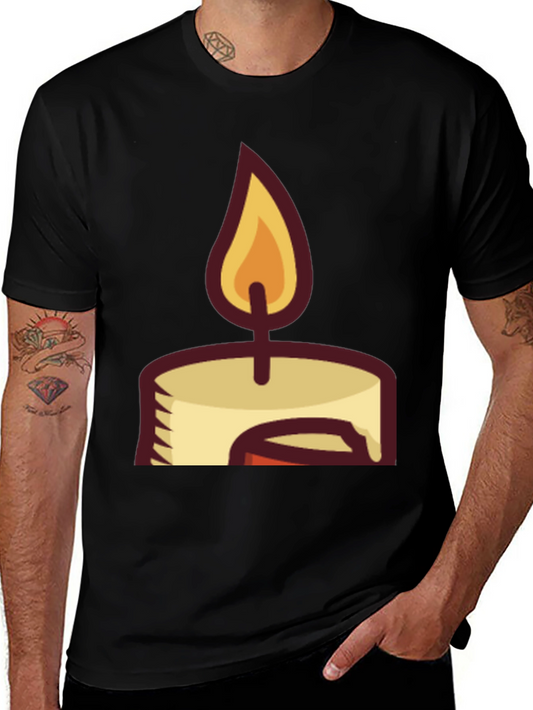 Candle Graphic Tee - Black Cotton Blend T-Shirt