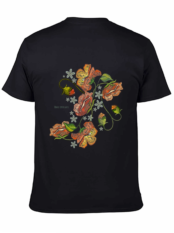 Floral Embroidered Graphic Black T-Shirt