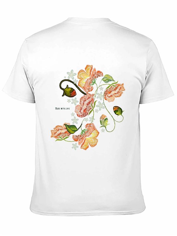 Floral Embroidered Graphic Black T-Shirt