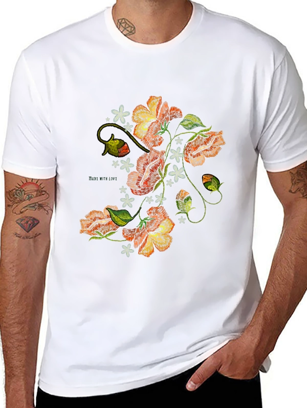 Floral Embroidered Graphic Black T-Shirt