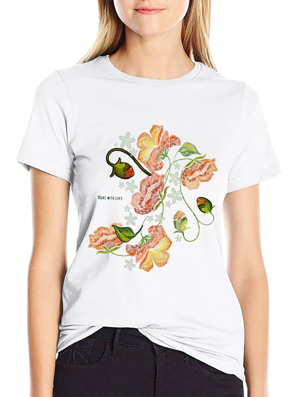 Floral Embroidered Graphic Black T-Shirt