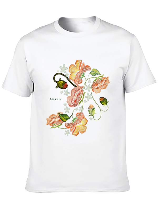 Floral Embroidered Graphic Black T-Shirt