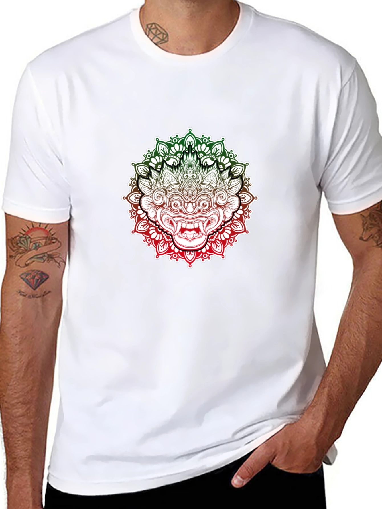 Barong Mandala Graphic Tee - Black Cotton Shirt