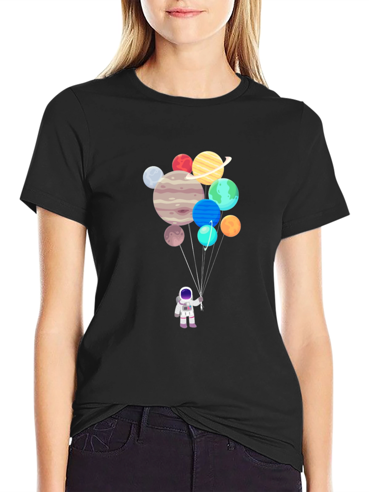 Astronaut Planet Balloons Graphic Tee