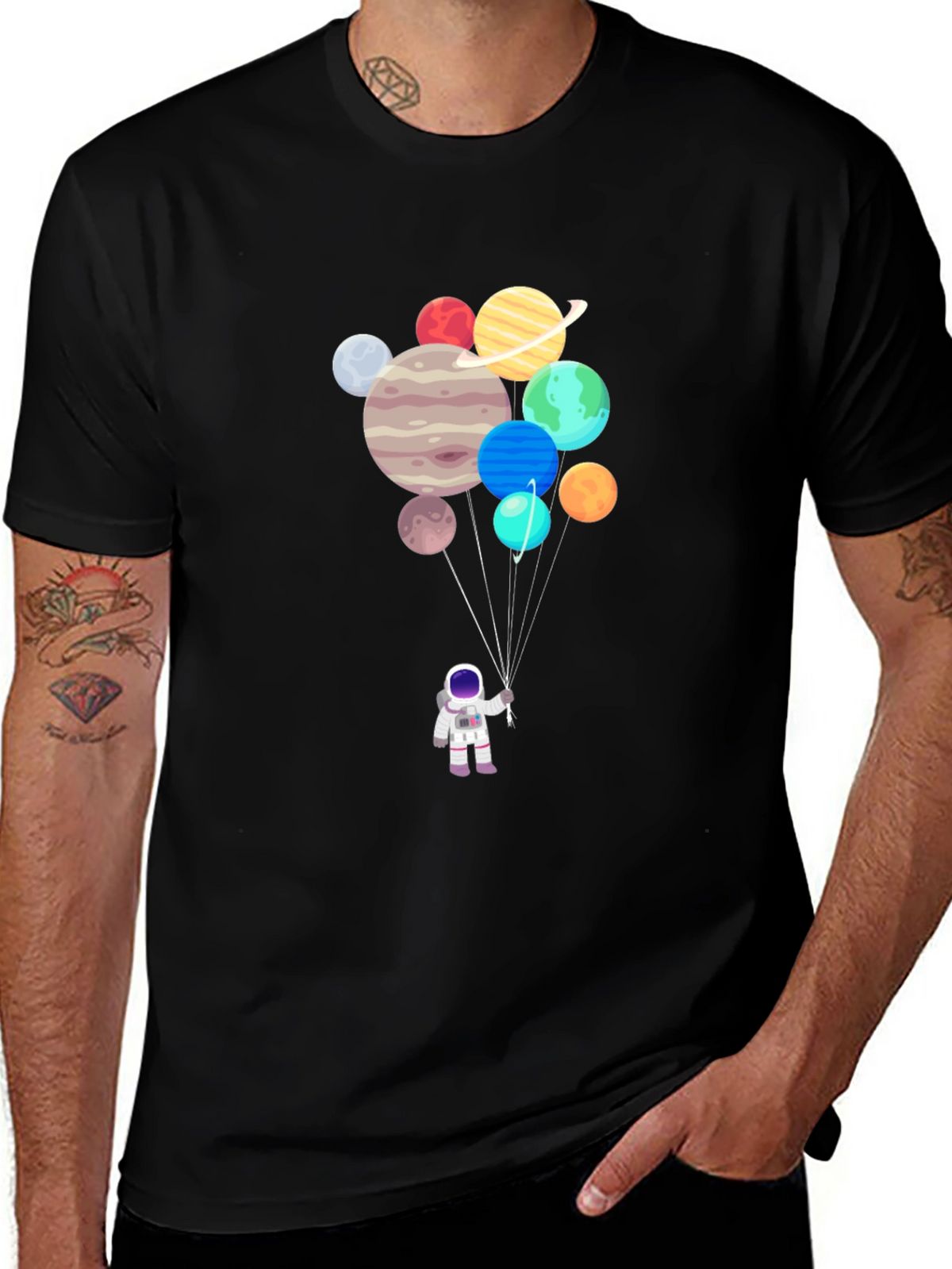 Astronaut Planet Balloons Graphic Tee