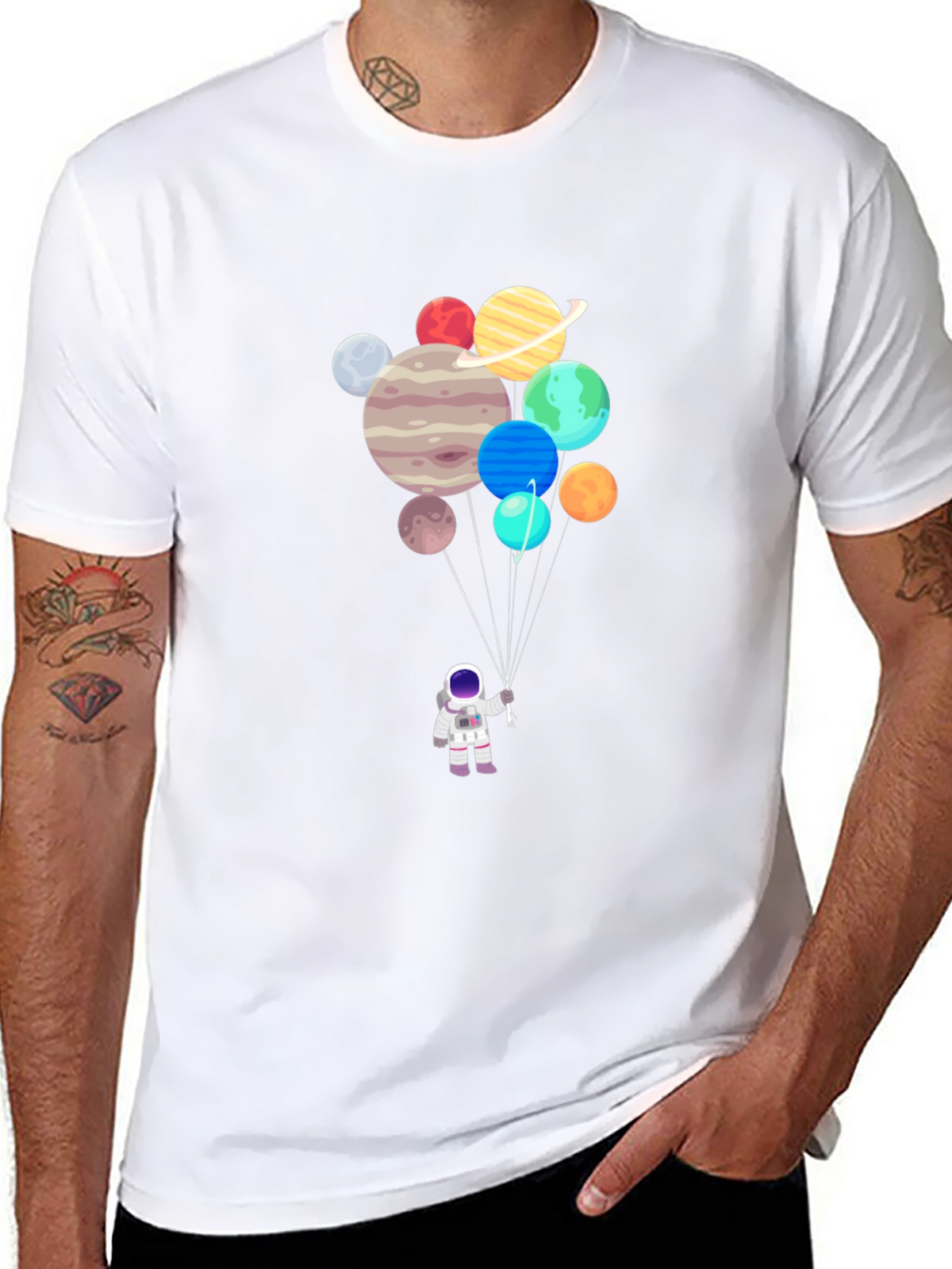 Astronaut Planet Balloons Graphic Tee