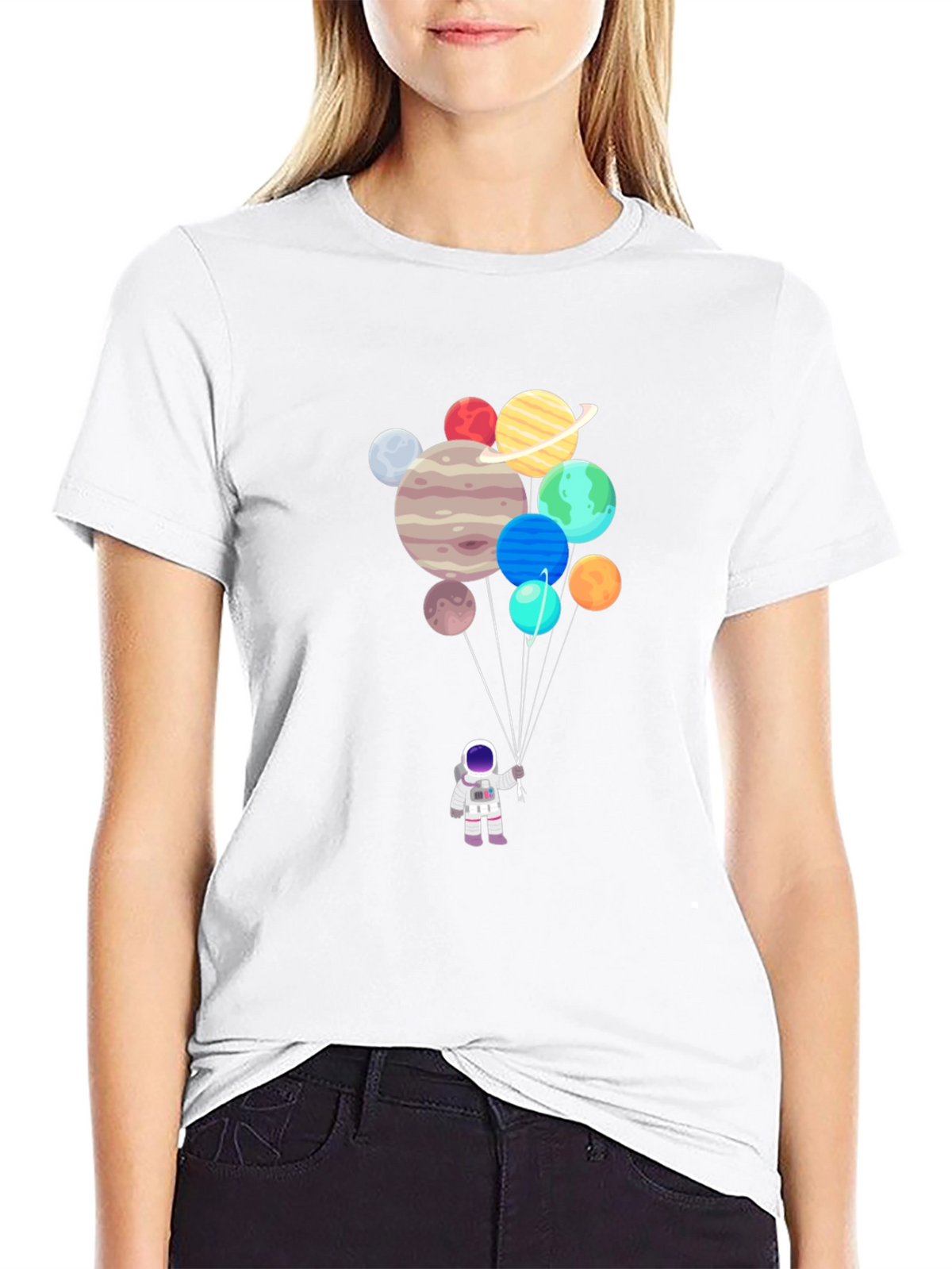 Astronaut Planet Balloons Graphic Tee