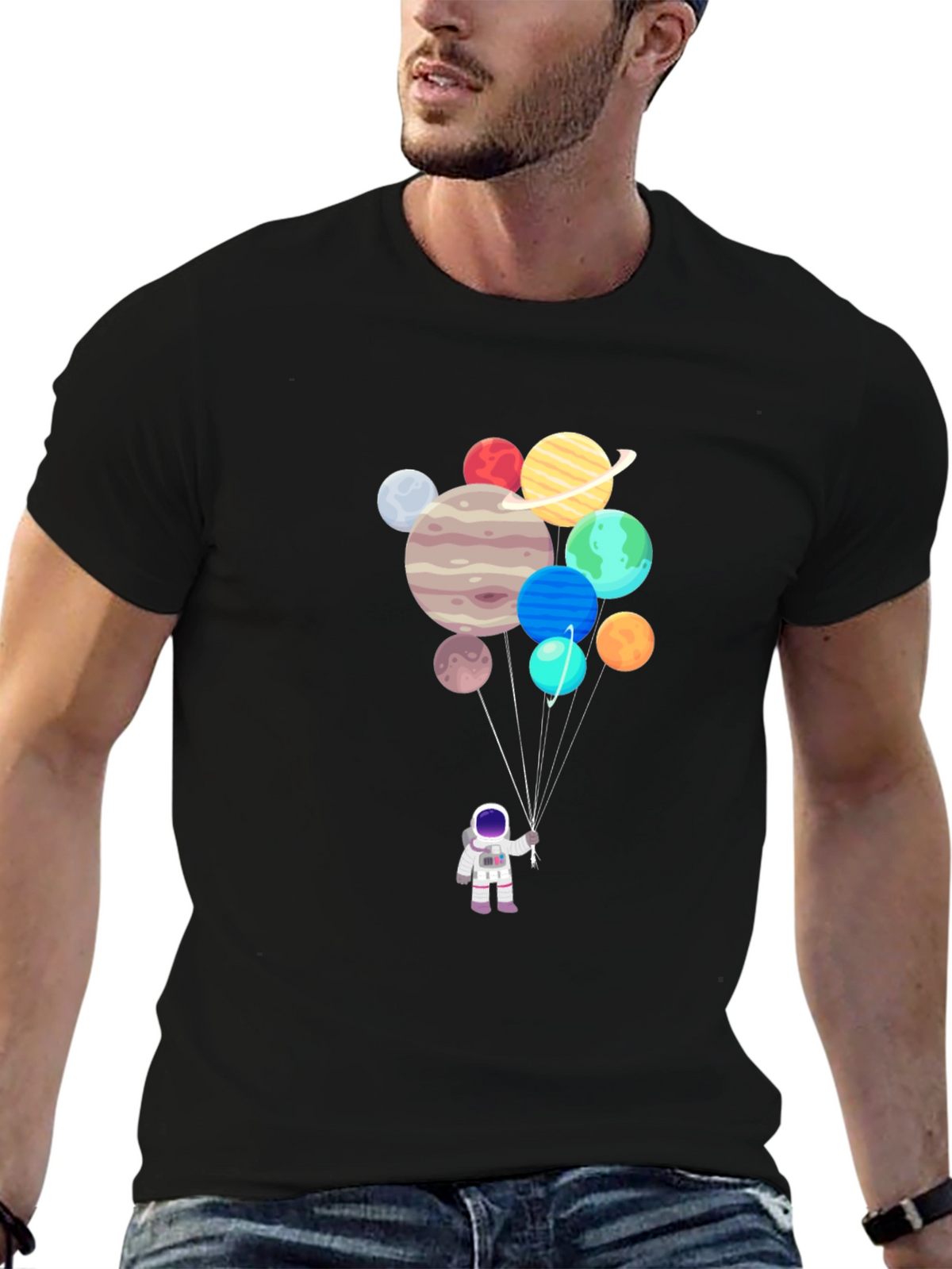 Astronaut Planet Balloons Graphic Tee