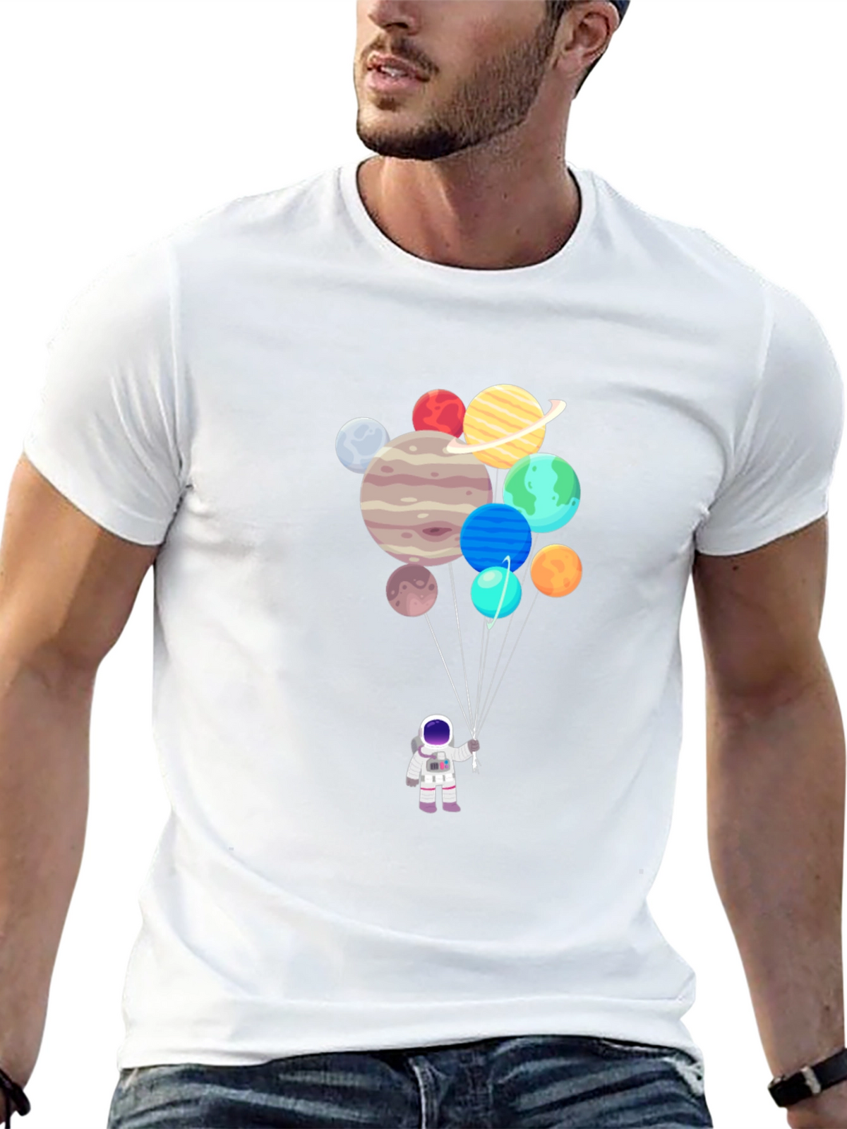 Astronaut Planet Balloons Graphic Tee