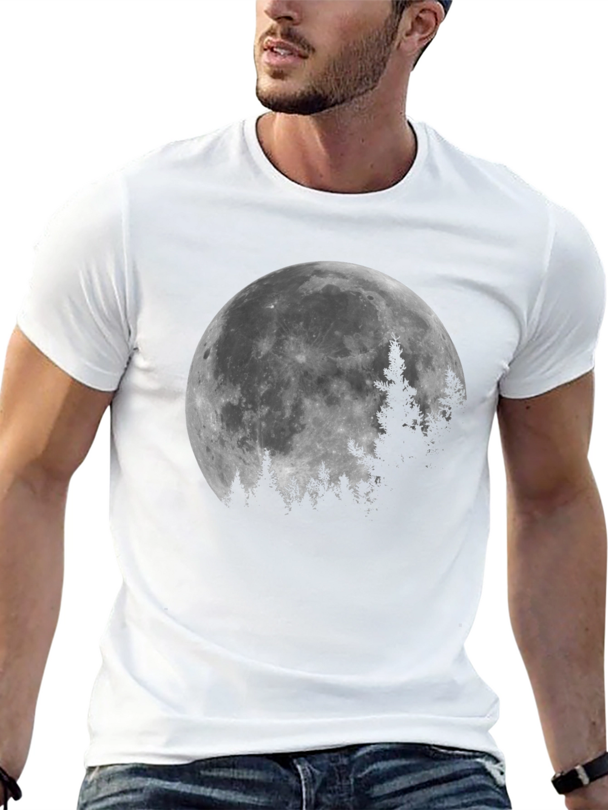 Moonlit Forest Graphic Tee - Black Cotton T-Shirt