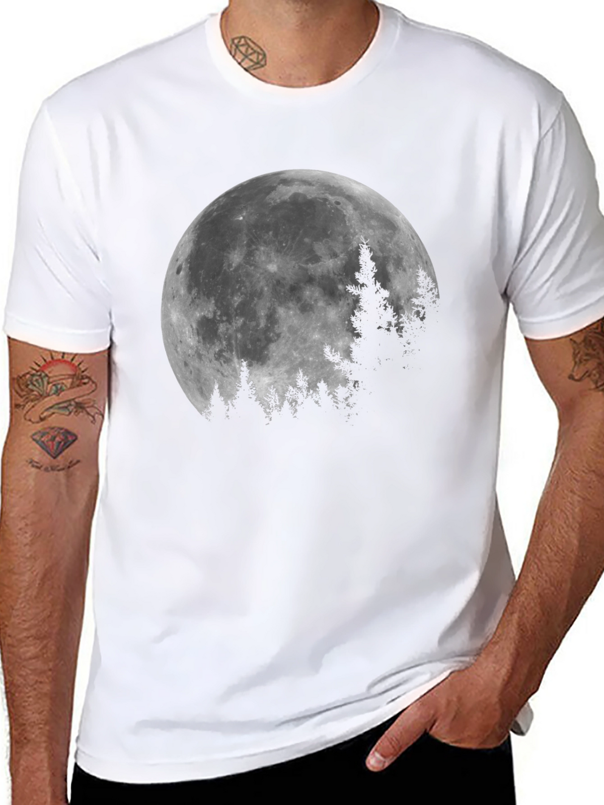 Moonlit Forest Graphic Tee - Black Cotton T-Shirt