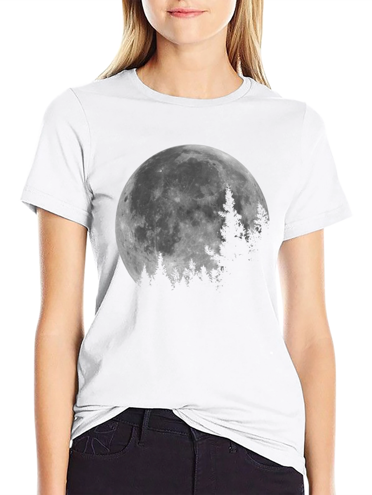 Moonlit Forest Graphic Tee - Black Cotton T-Shirt
