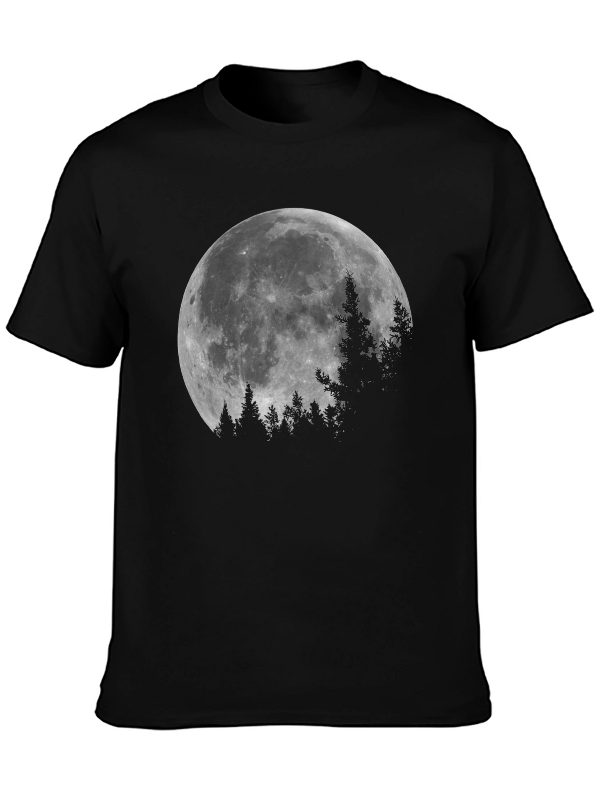 Moonlit Forest Graphic Tee - Black Cotton T-Shirt