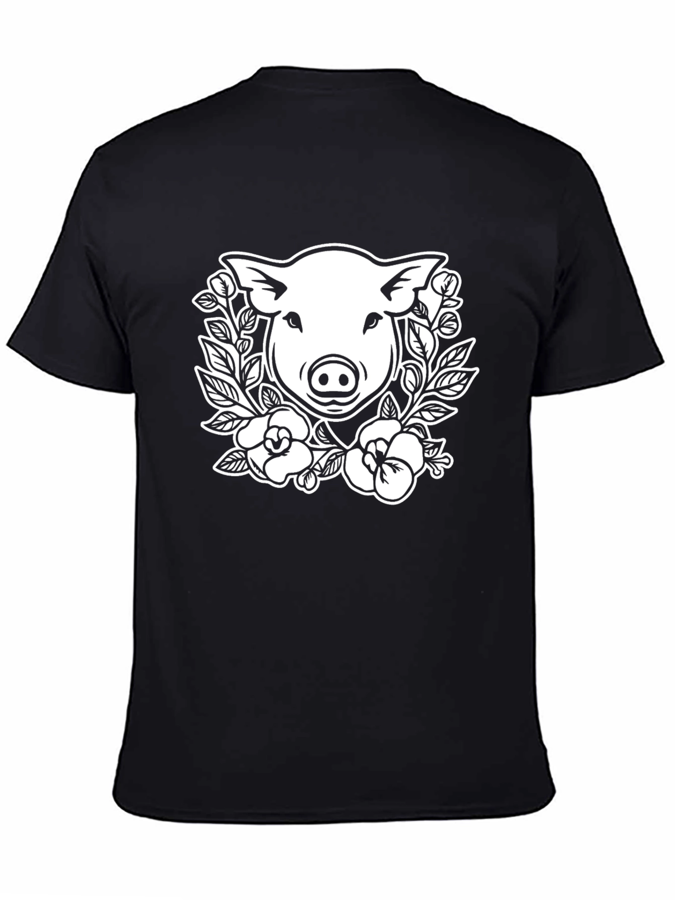 Pig Floral Graphic Tee - Black Cotton T-Shirt