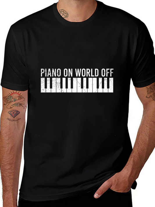 Piano On World Off Graphic Tee - Black Cotton T-Shirt